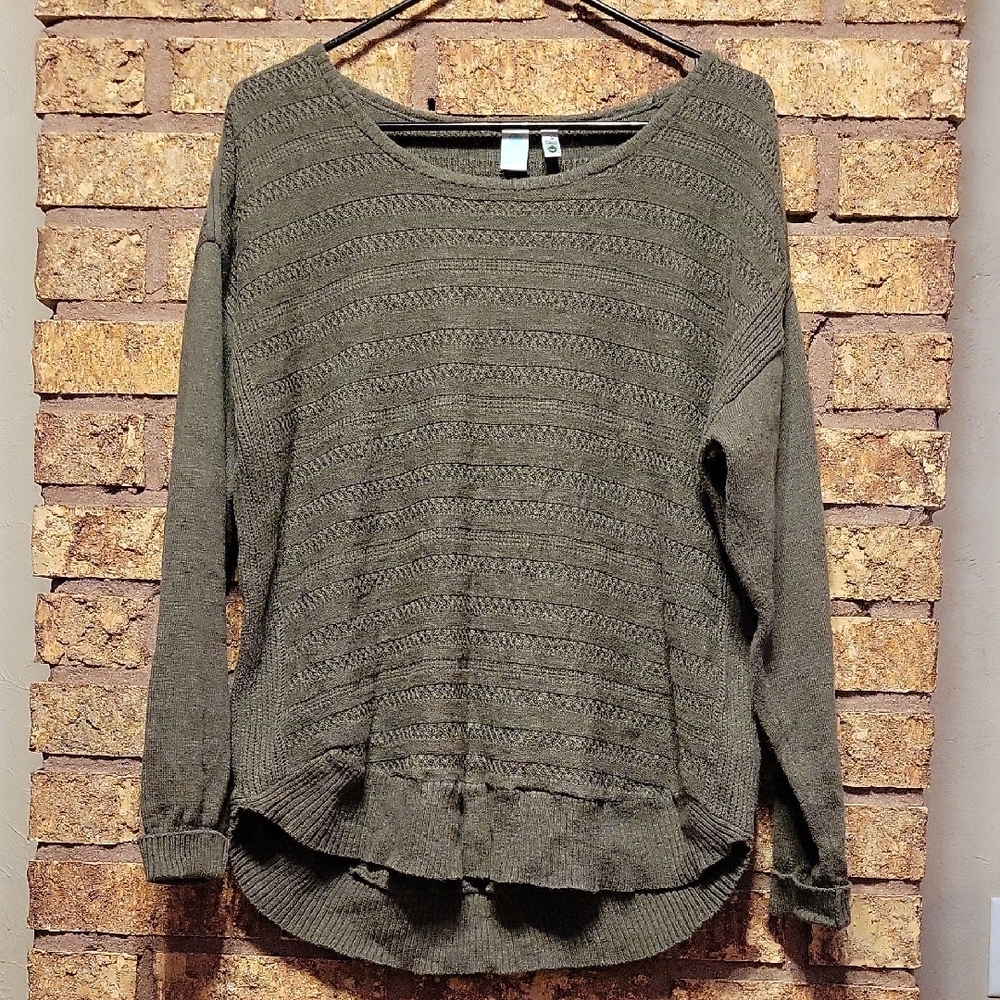 Aventura Organic Cotton Textured Knit Sweater Olive Green Size L